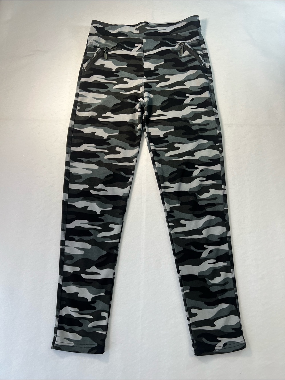 Coco + Carmen Camo Womens Leggings L/XL Gray Zip Pocket Stretch Pants Activewear